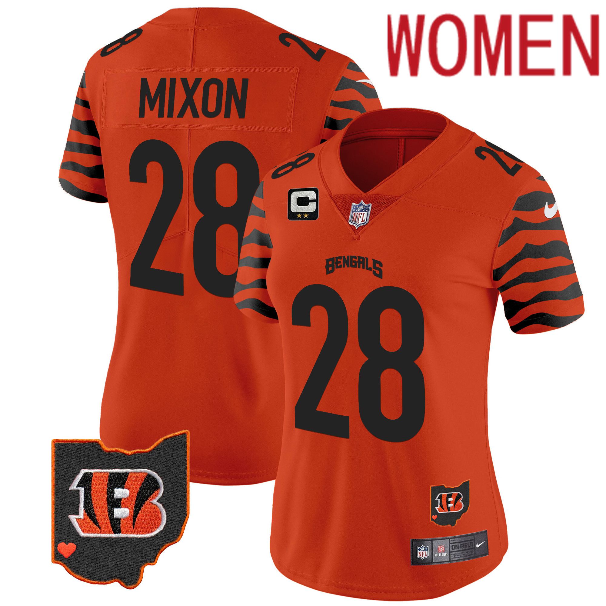 Women Cincinnati Bengals #28 Mixon Orange 2024 Nike Stripes Vapor Limited NFL Jersey